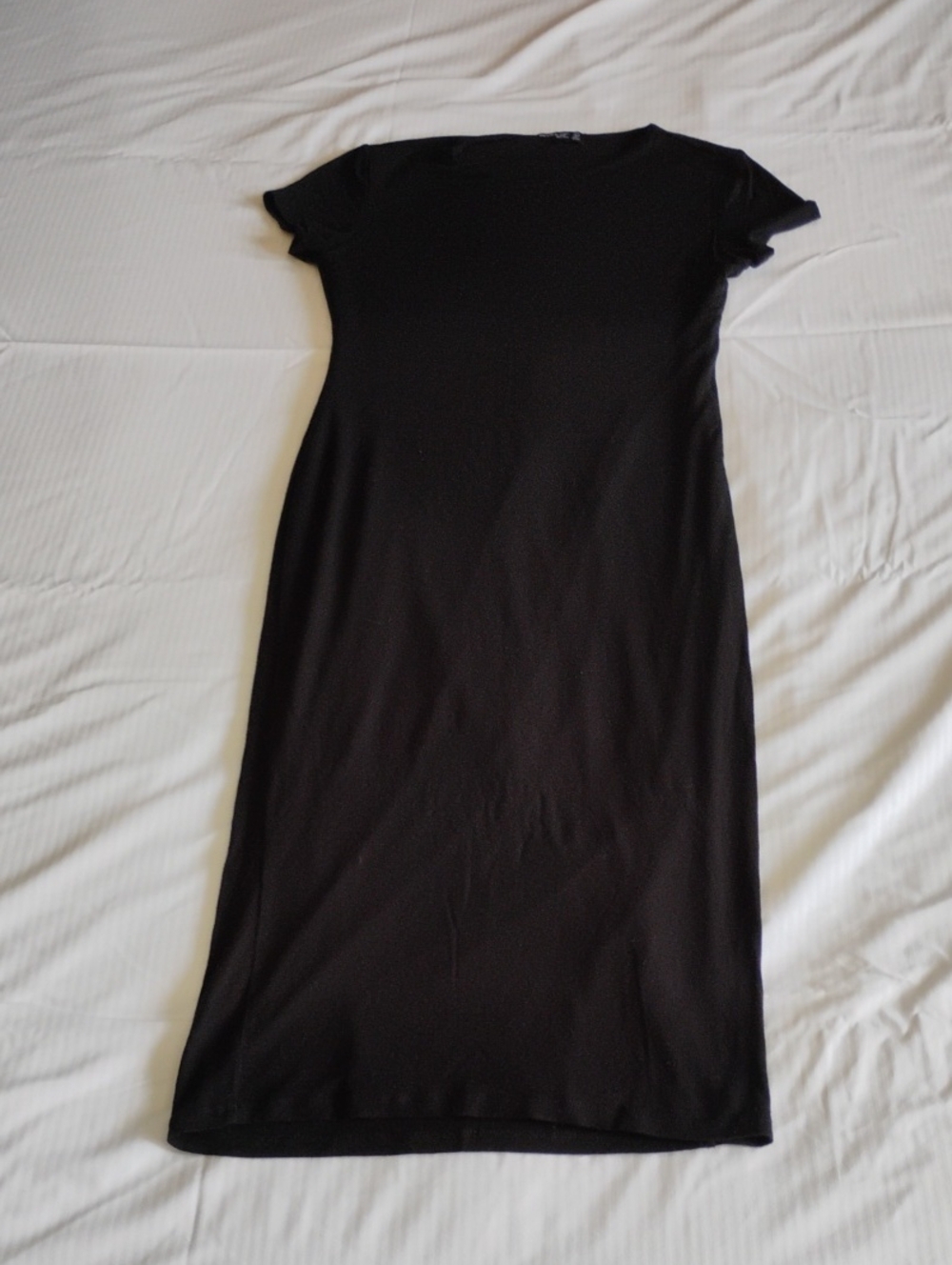 Popular Basics Black Midi Short-Sleeve Knit Dress